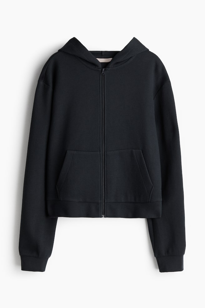 Chaqueta sudadera gofrada con capucha y cremallera - Casi negro/Gris claro jaspeado - 1