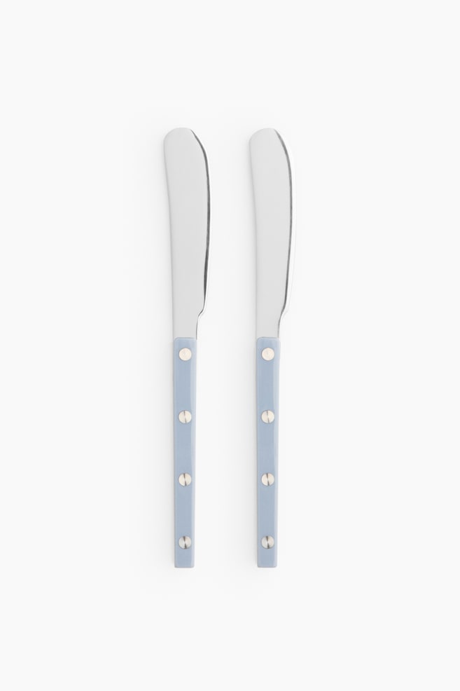 Pack de 2 cuchillos para untar en acero inoxidable - Azul empolvado claro/Beige claro/Rojo/Negro - 1