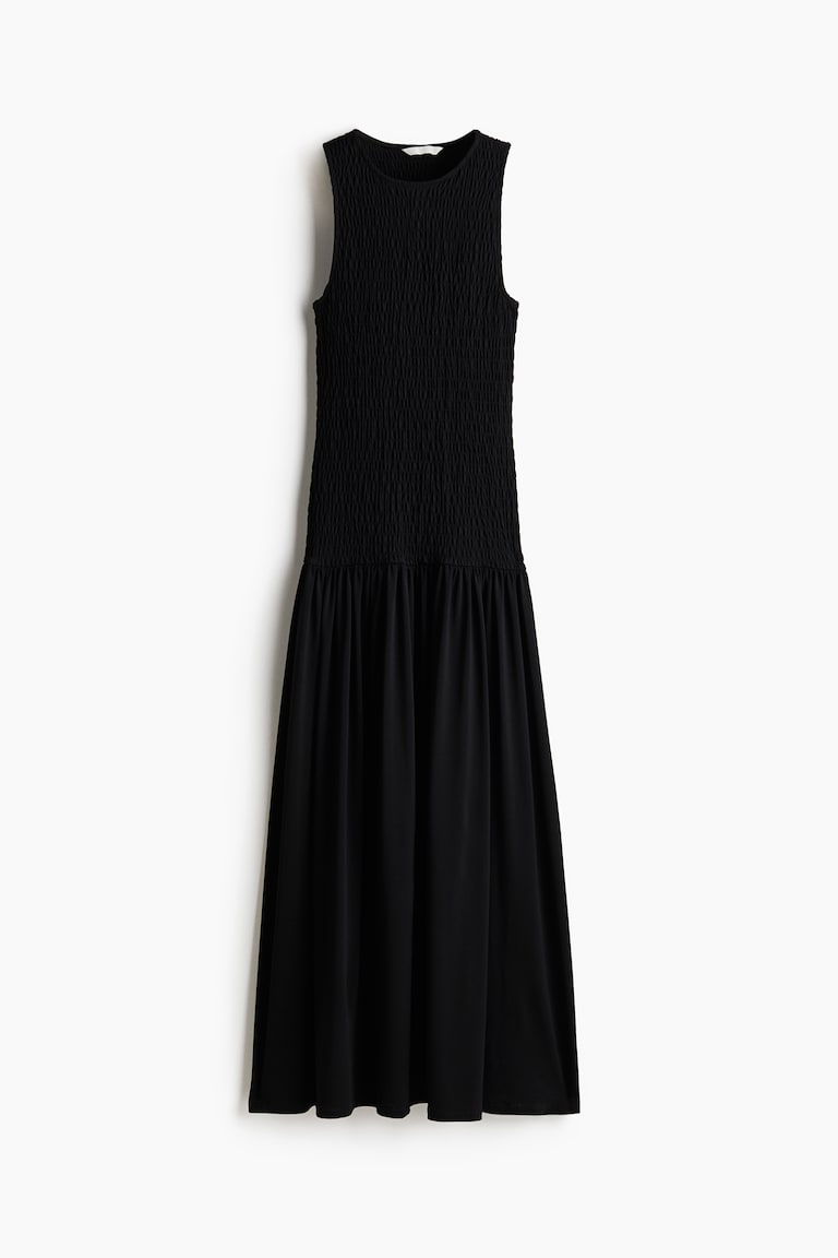 Smocked Jersey Dress - Black