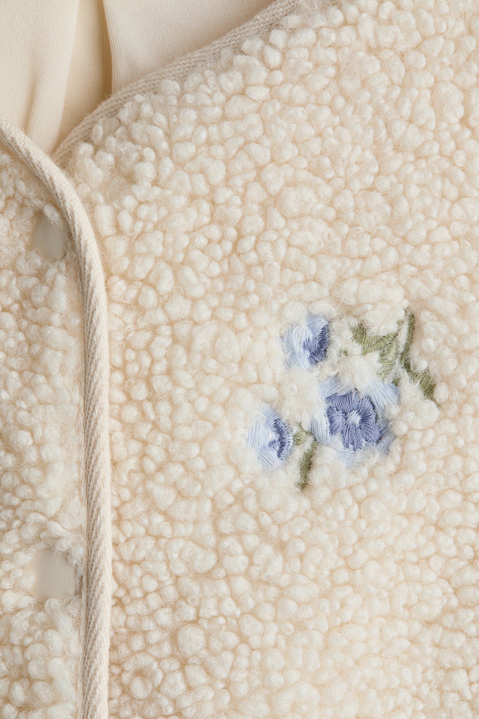 Embroidered-motif teddy jacket - Cream/Floral - 2