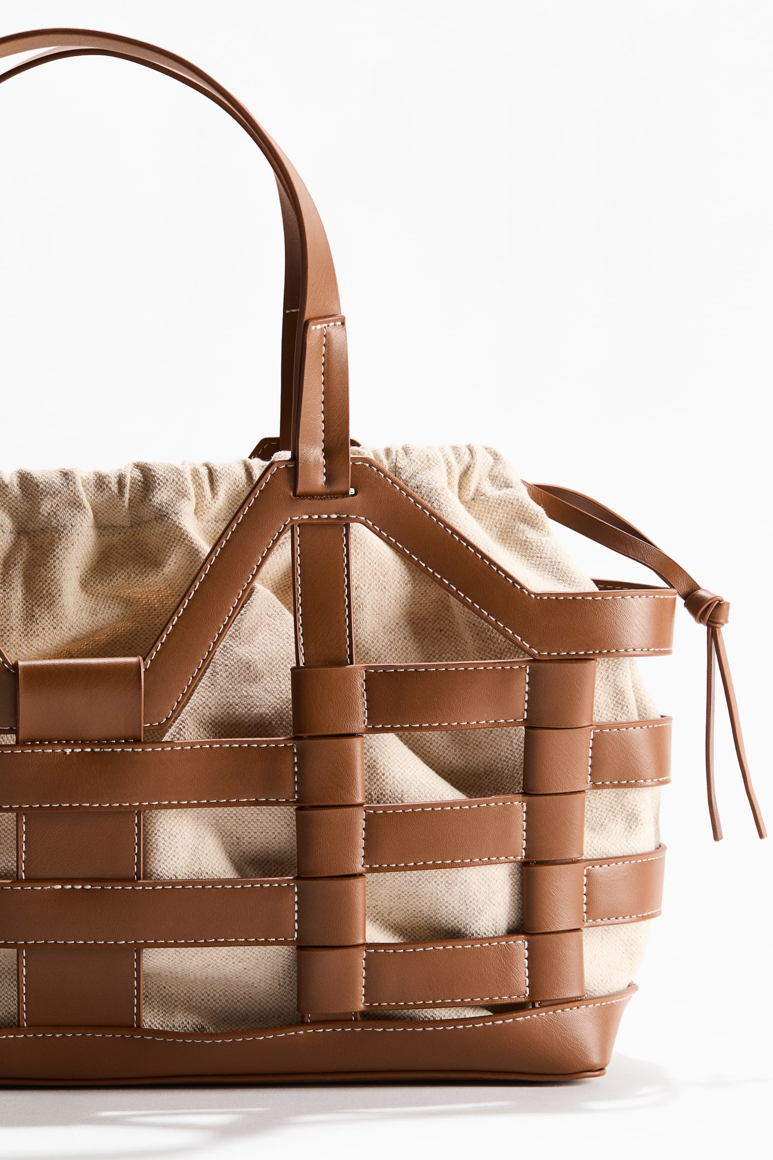 Large drawstring-detail tote bag - Brown/Light beige/Black/Light beige - 3
