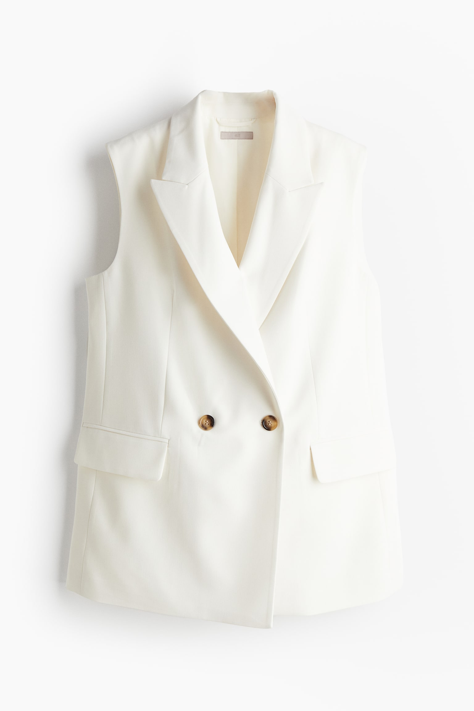 Sleeveless Twill Blazer - White - 2