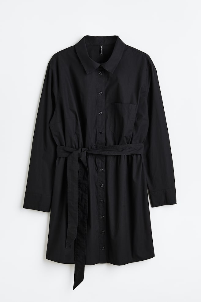 H&M+ Tie-belt cotton shirt dress - Black - 1
