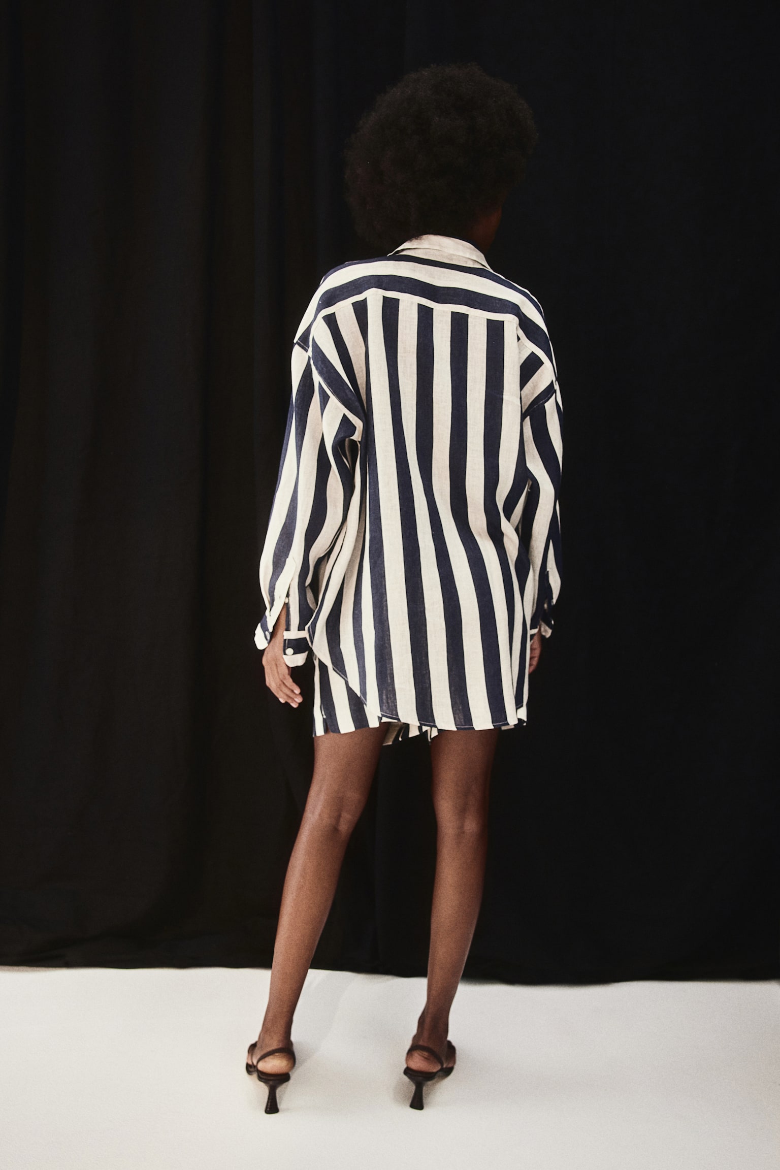 Oversized linen shirt - Navy blue/Striped/Light pink/White - 6