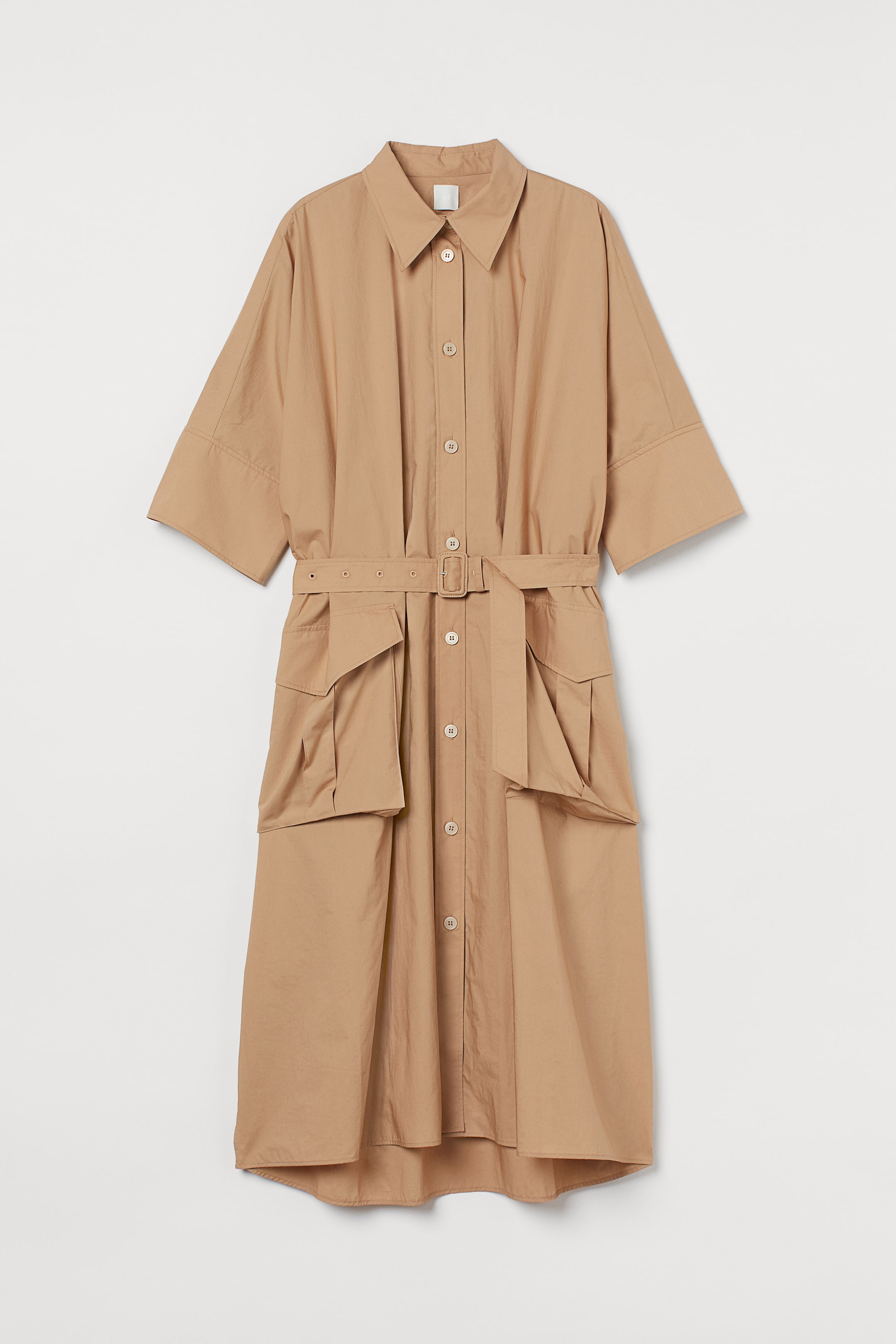 Zobrazit větší obrázek: Košilový kaftan z bavlny - Khaki béžová - ŽENY | H&M CZ 1