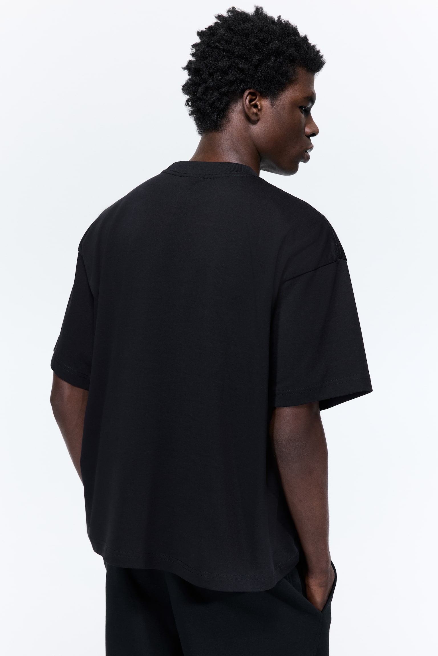 Oversized Fit Cotton T-shirt - Black/White/Light grey/Blue - 3