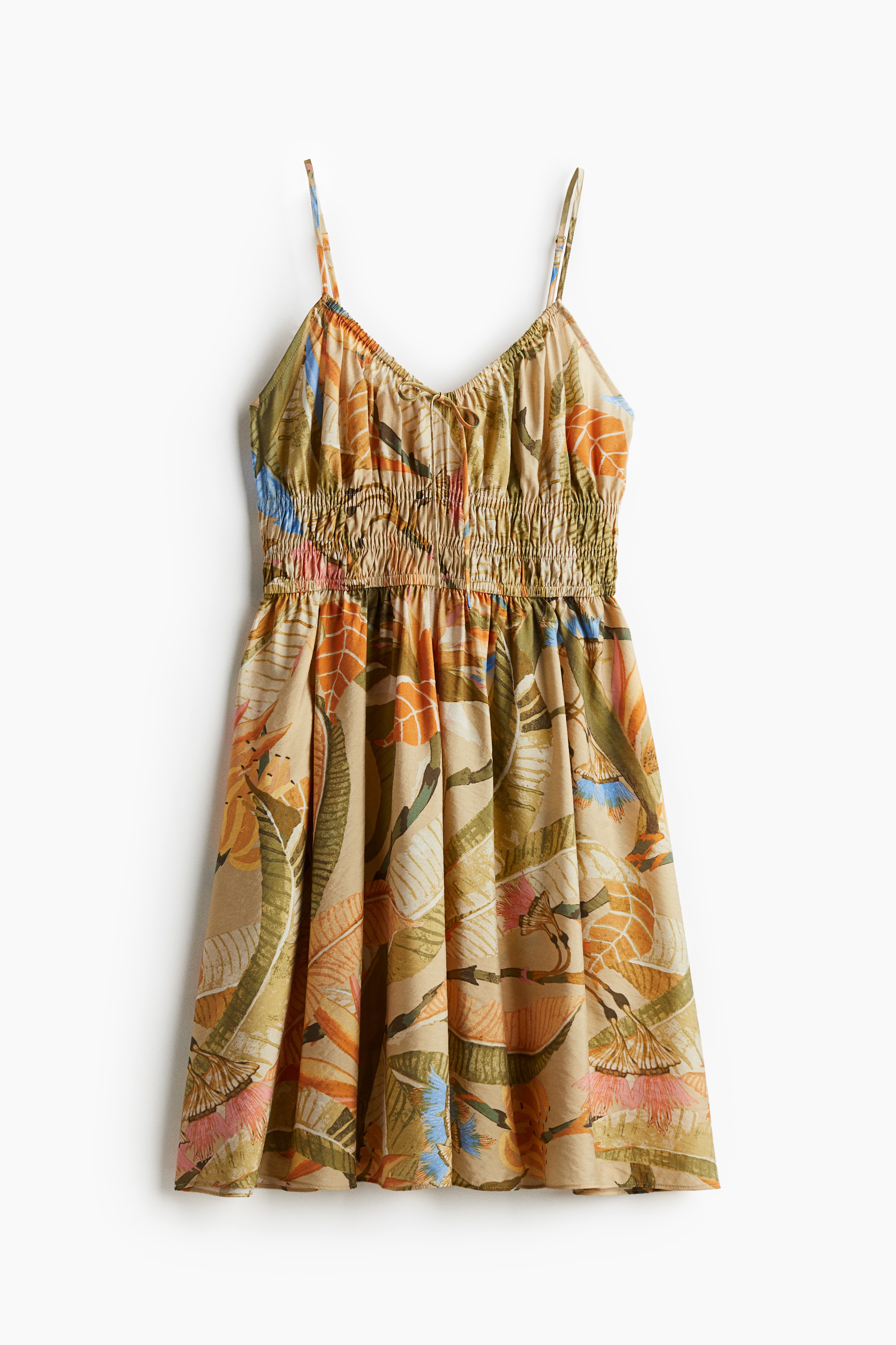 Smocked Strappy Dress - Beige/floral/Black/White/black floral