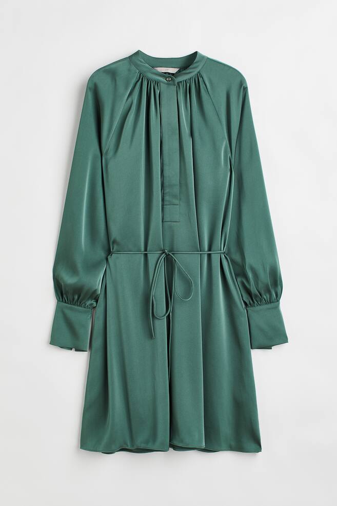 Short satin dress - Dark green/Black/Light beige/Patterned - 2