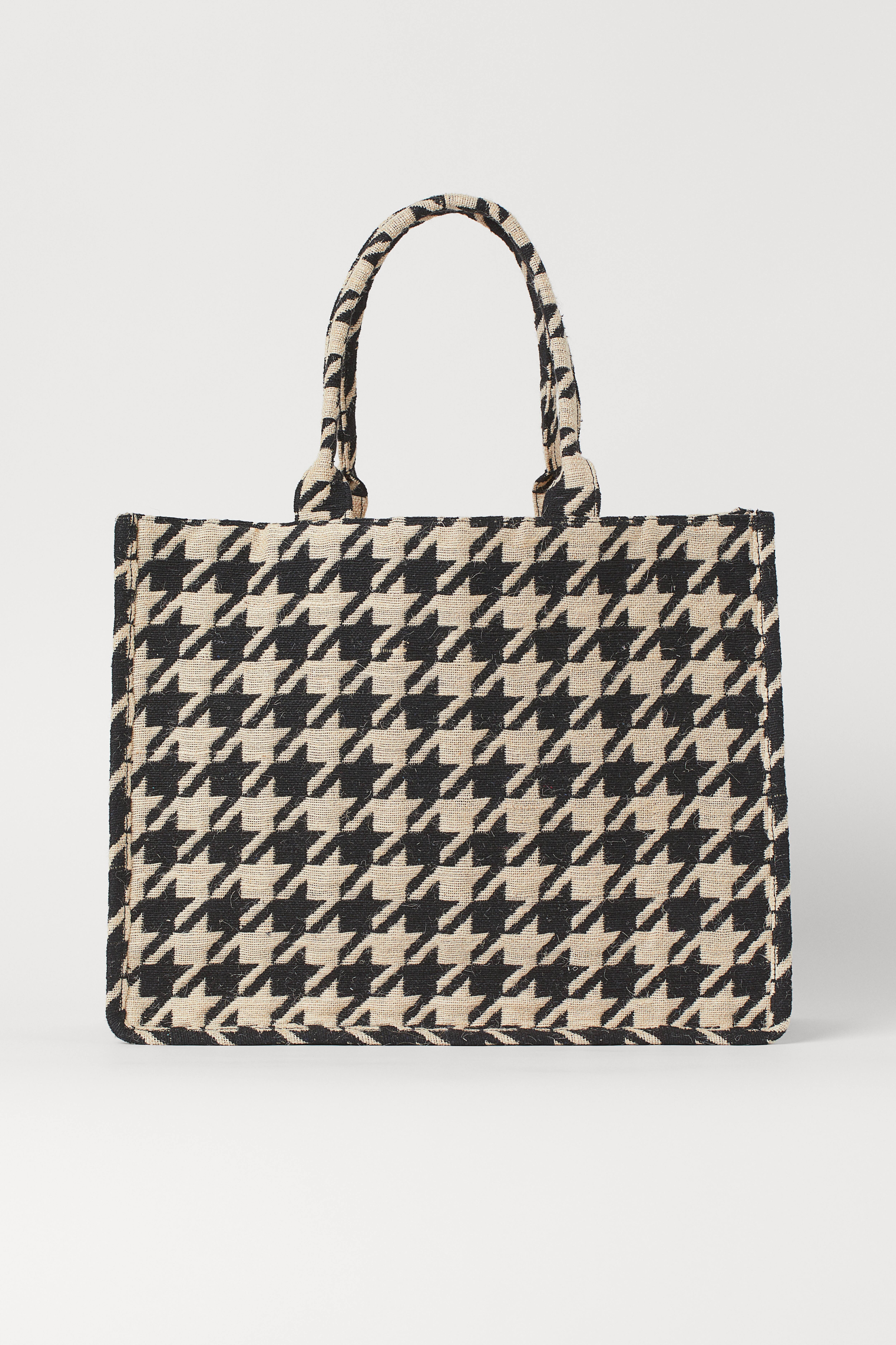 Jacquard weave Handbag Black houndstooth patterned Ladies H M US