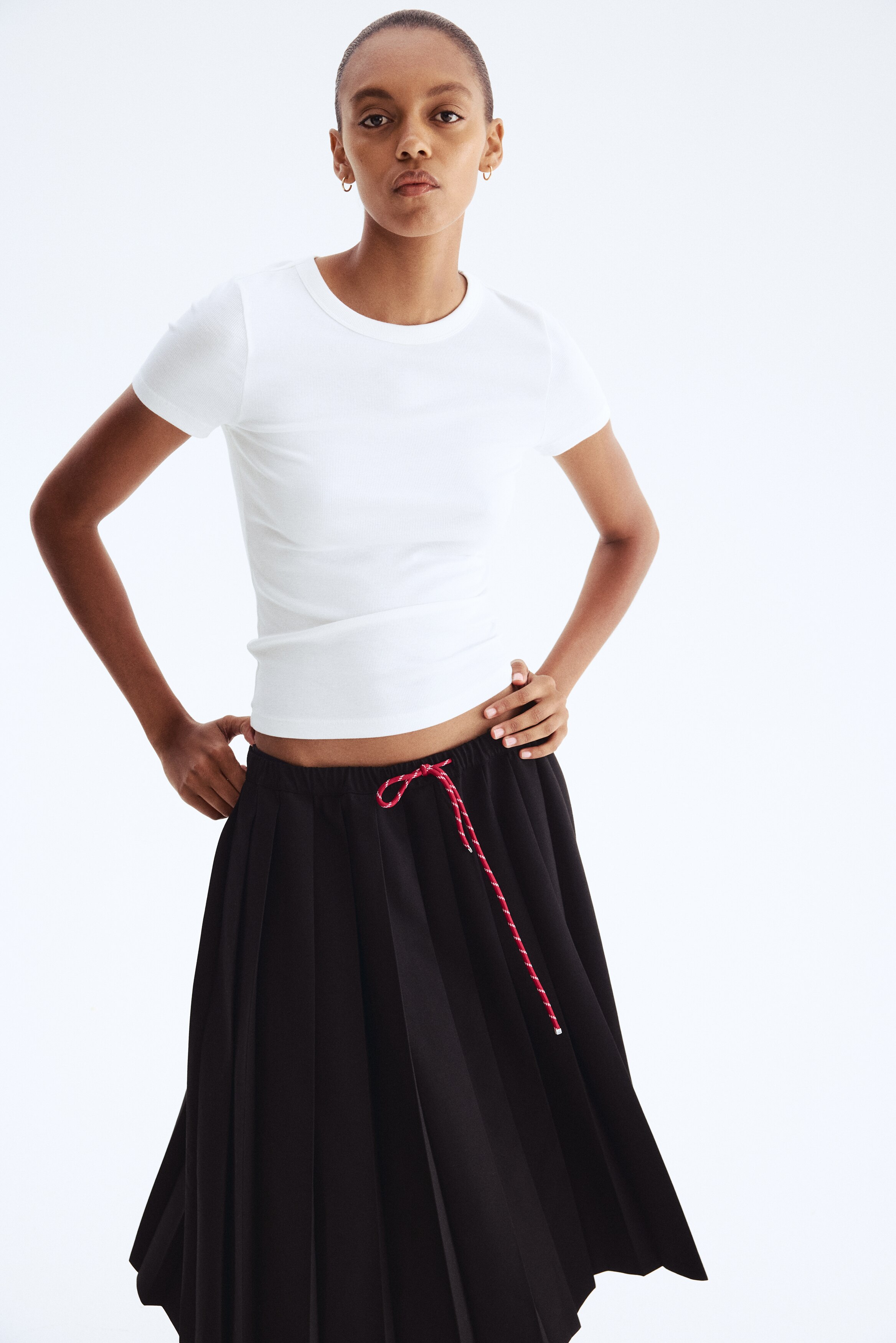 Pleated drawstring skirt