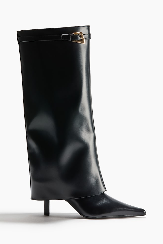 Knee-High Buckle-Detail Boots - Black - 1