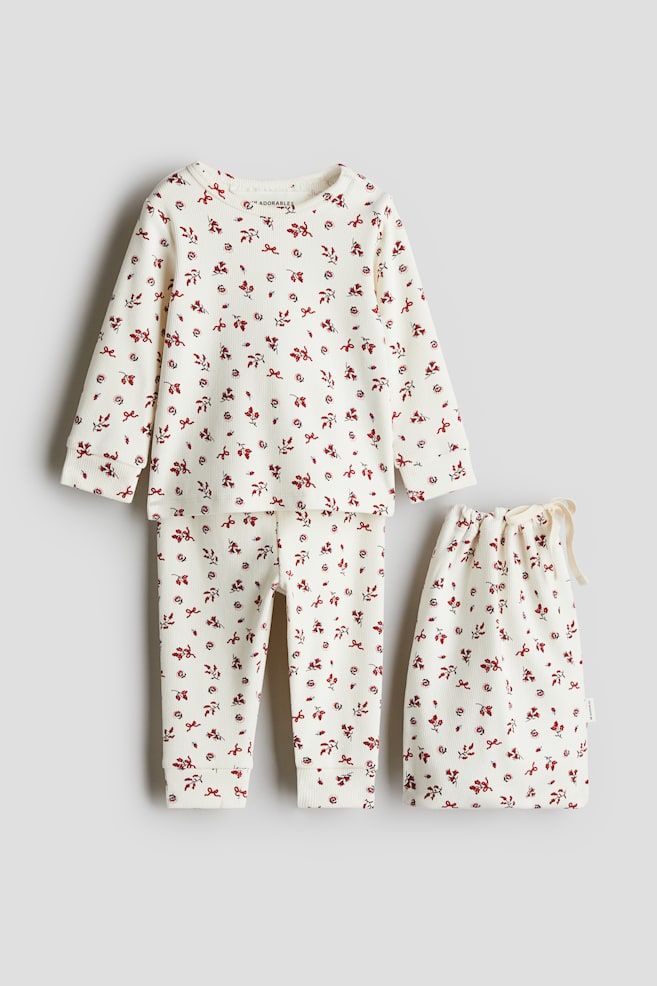Coffret-cadeau avec pyjama en coton - Crème/imprimé - 1