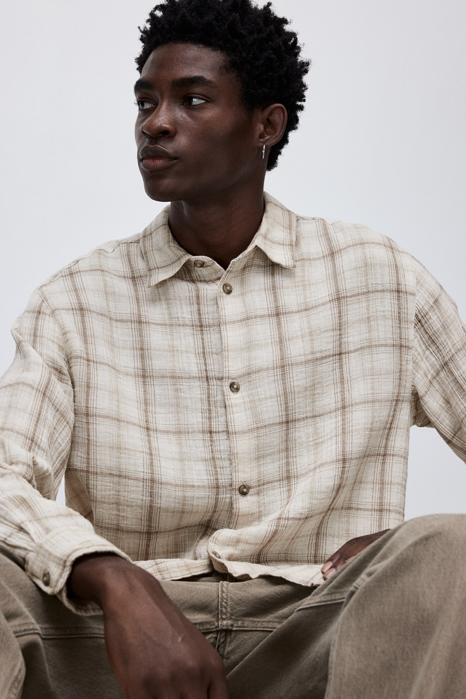 Regular Fit shirt - Light beige/Checked/Dark greige/Checked/Cream/Navy blue - 3