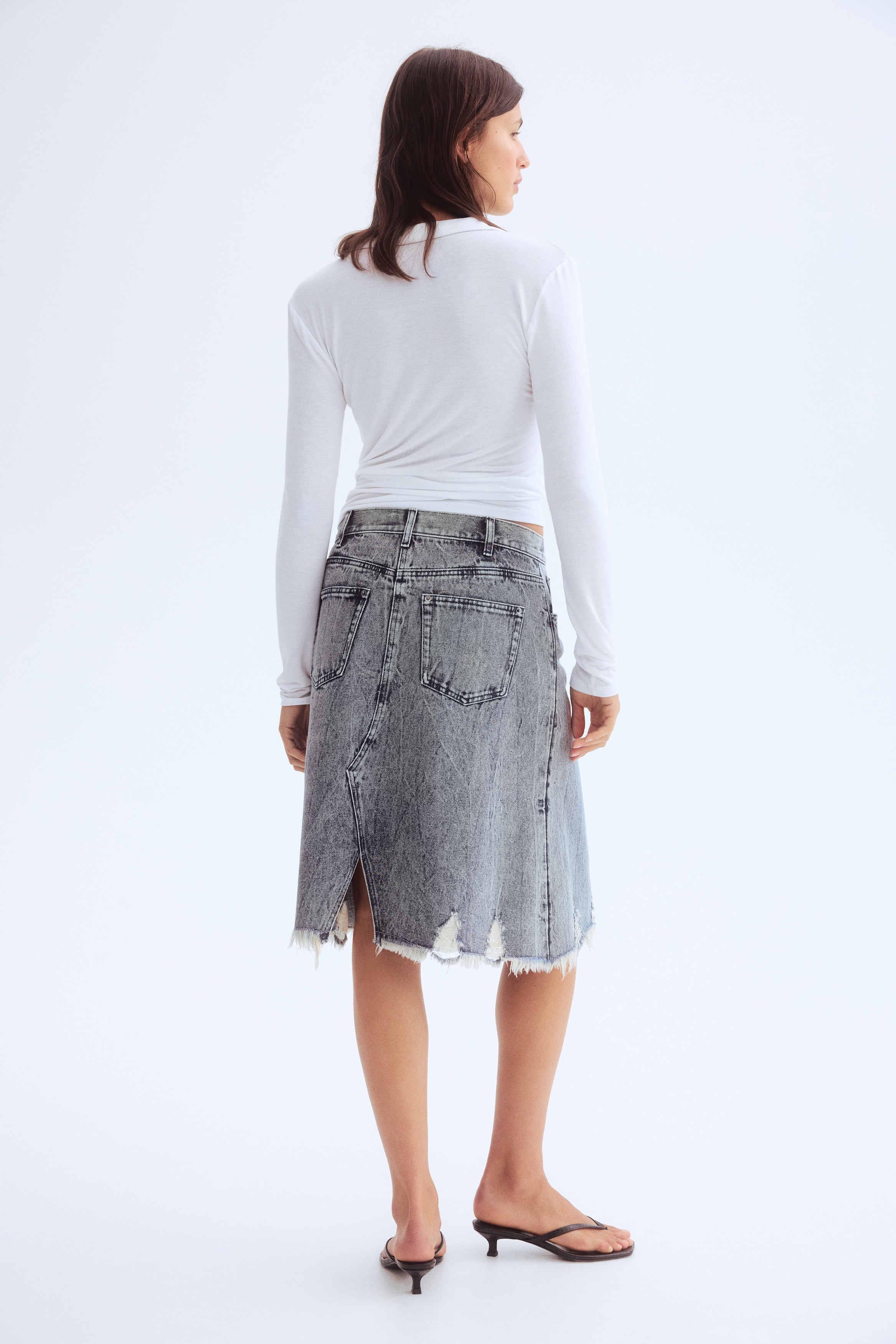 Trashed-detail denim skirt
