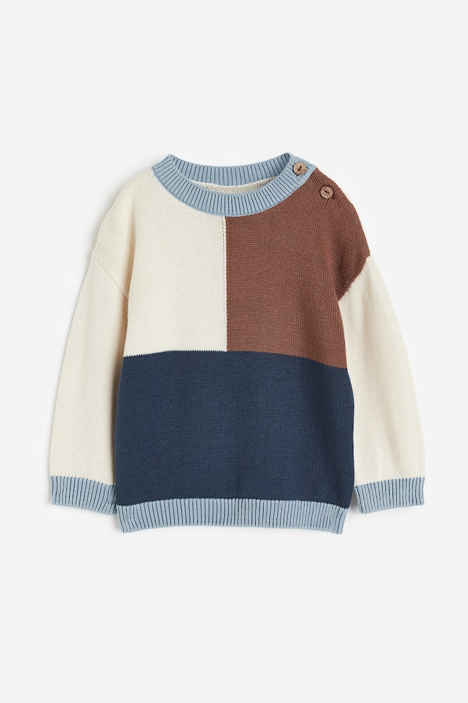 Pull en coton - Bleu foncé/color block - 1