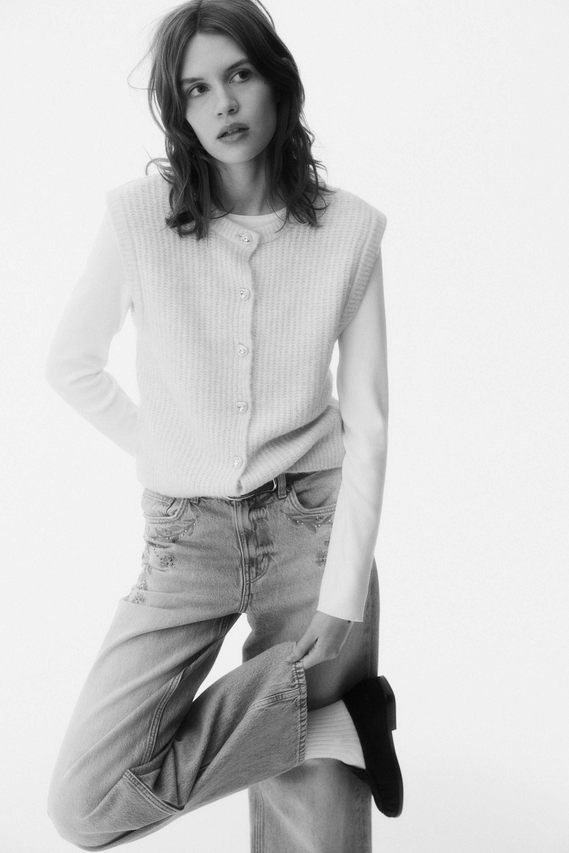 H & M - リブニットベスト - ホワイト