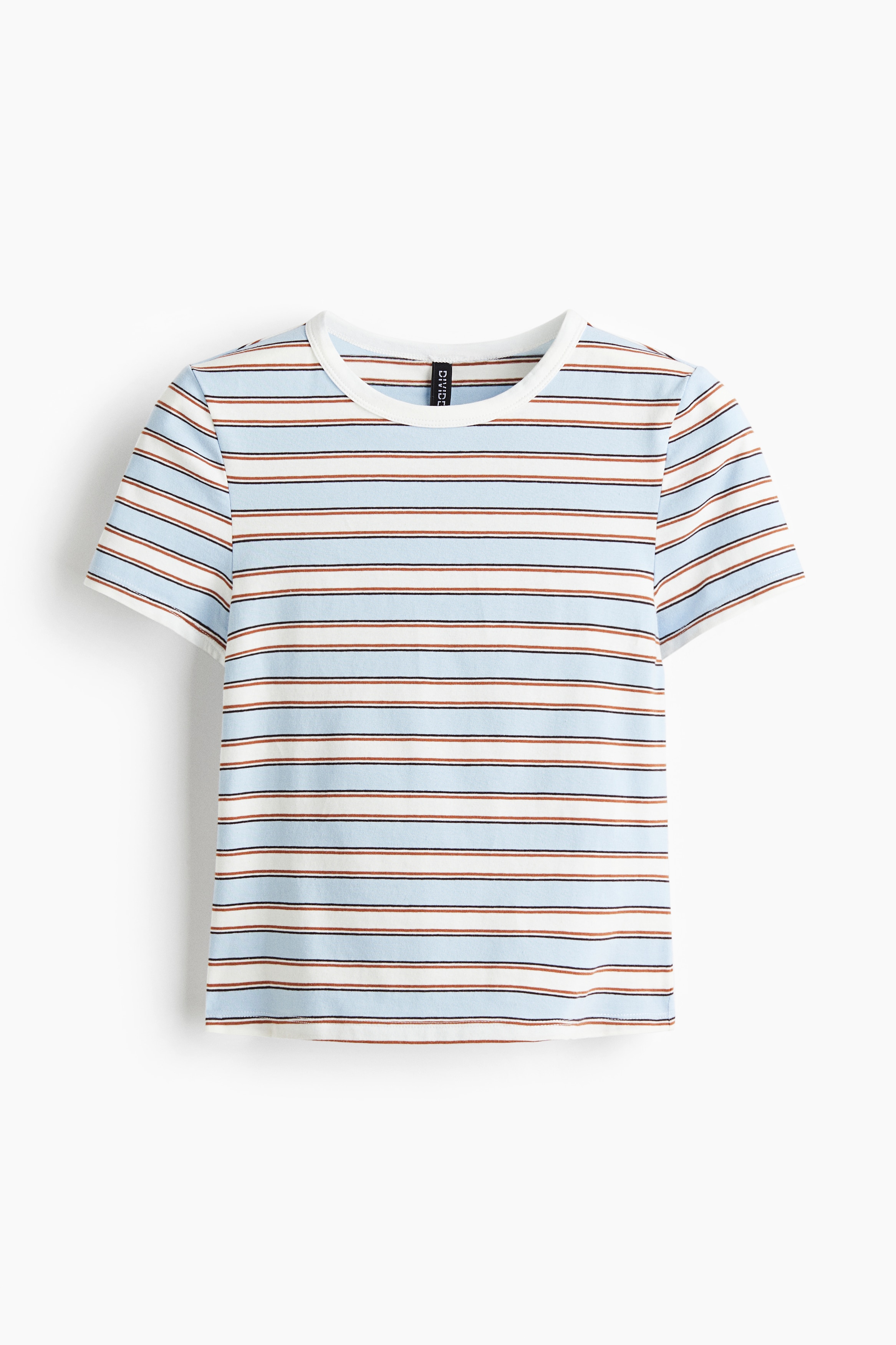 Fitted cotton T-shirt-Light blue/Striped