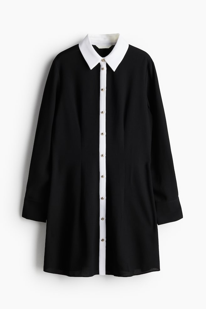 Collared button-front dress - Black/White - 1