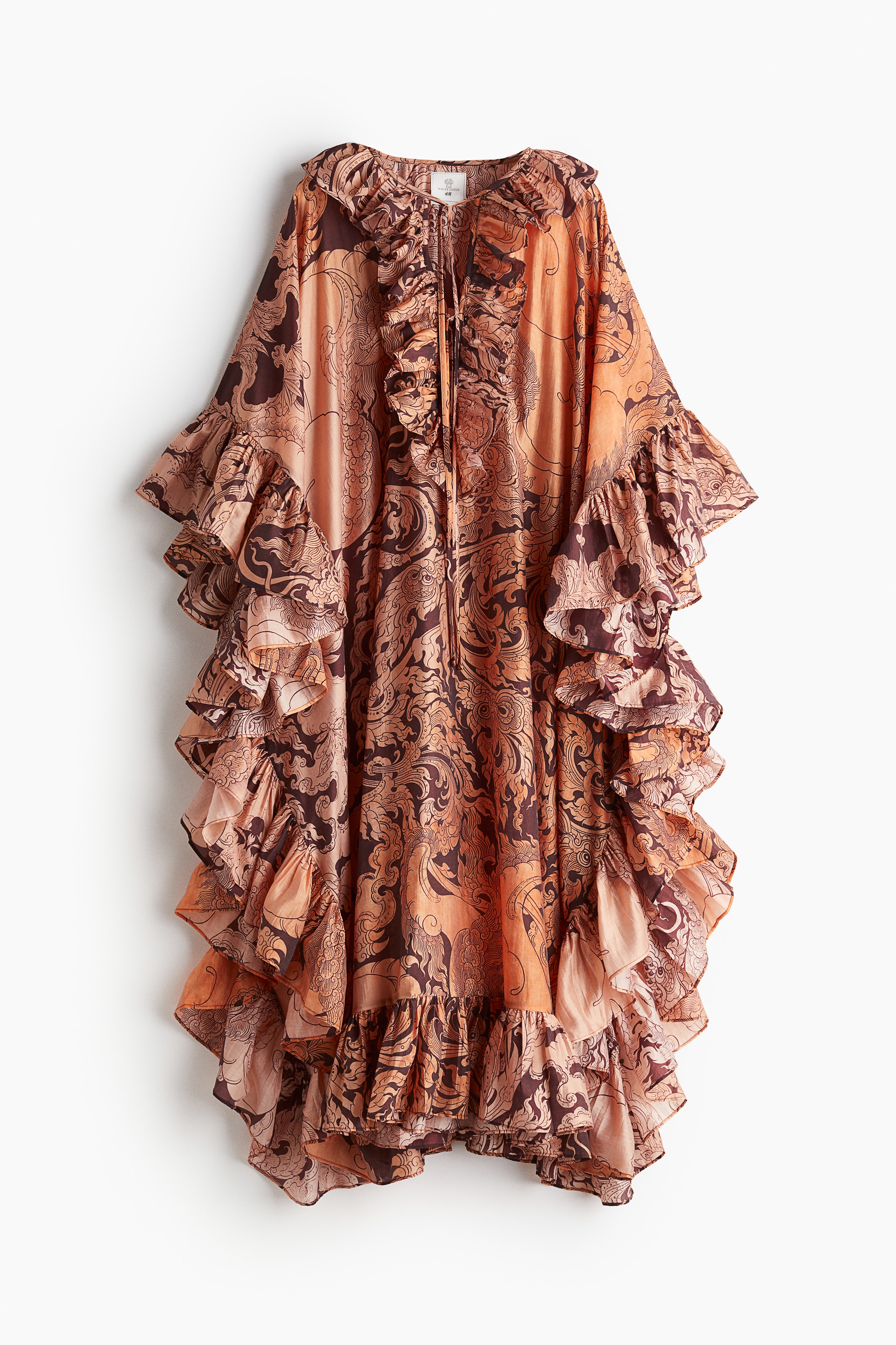 Kaftanjurk met volants - Oranje/dessin