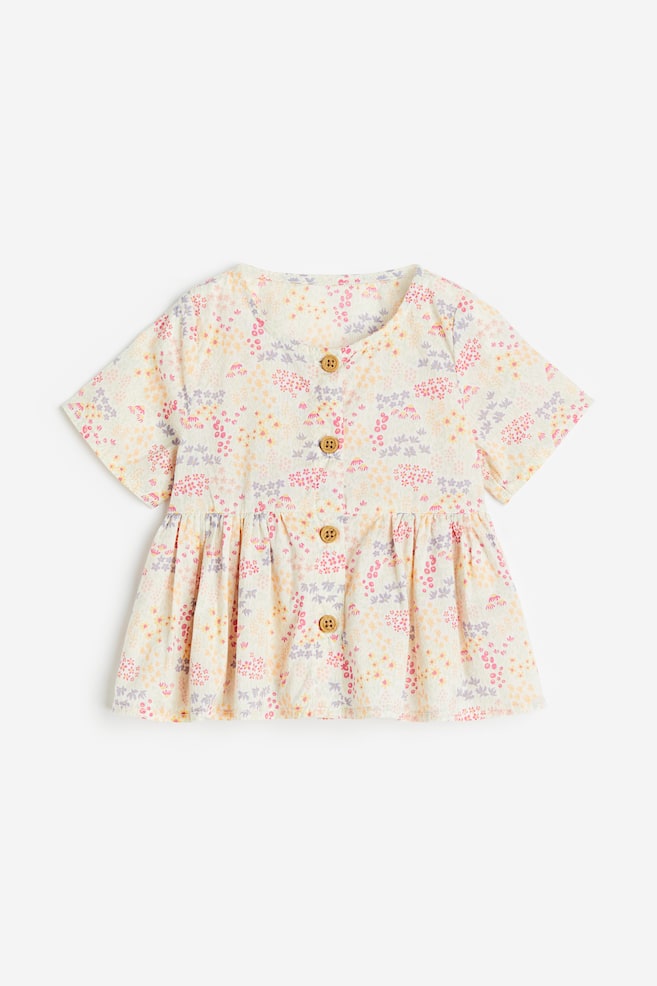 Seersucker peplum blouse - Cream/Small flowers/White/Pink - 1