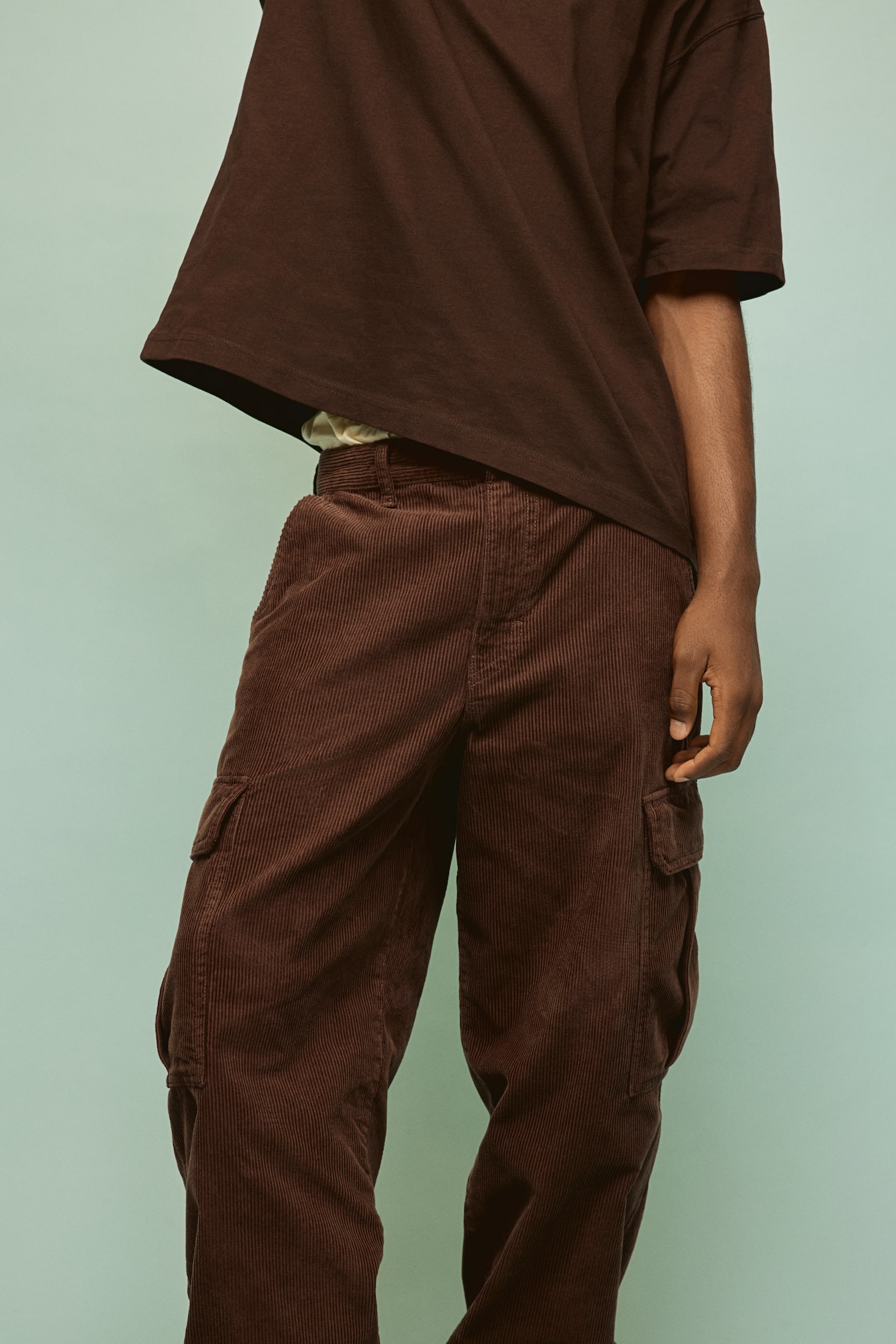 Loose Fit Corduroy cargo trousers - Castanho/Preto - 1