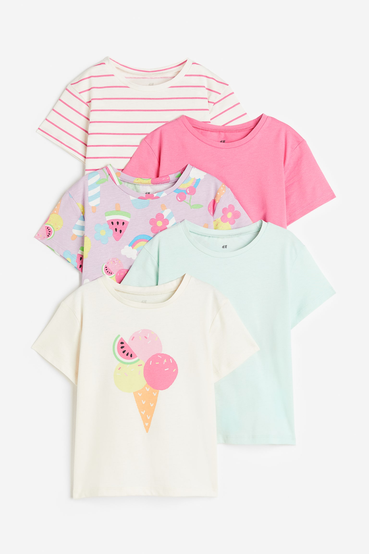 Dżersejowy top z nadrukiem 5-pak - Różowy/Jasnoniebieski