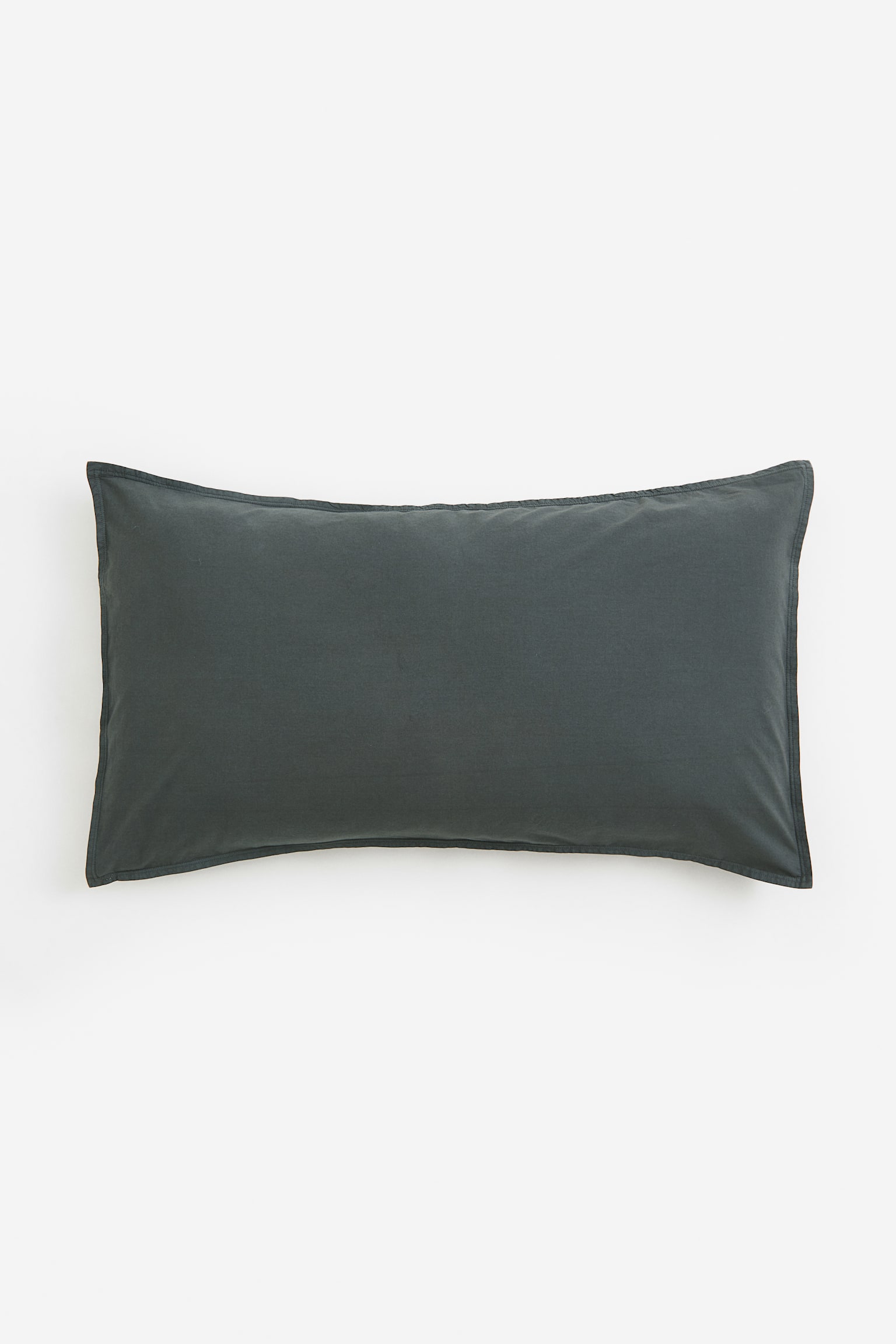 Washed cotton pillowcase - Dark grey/White/Light dusty green - 1