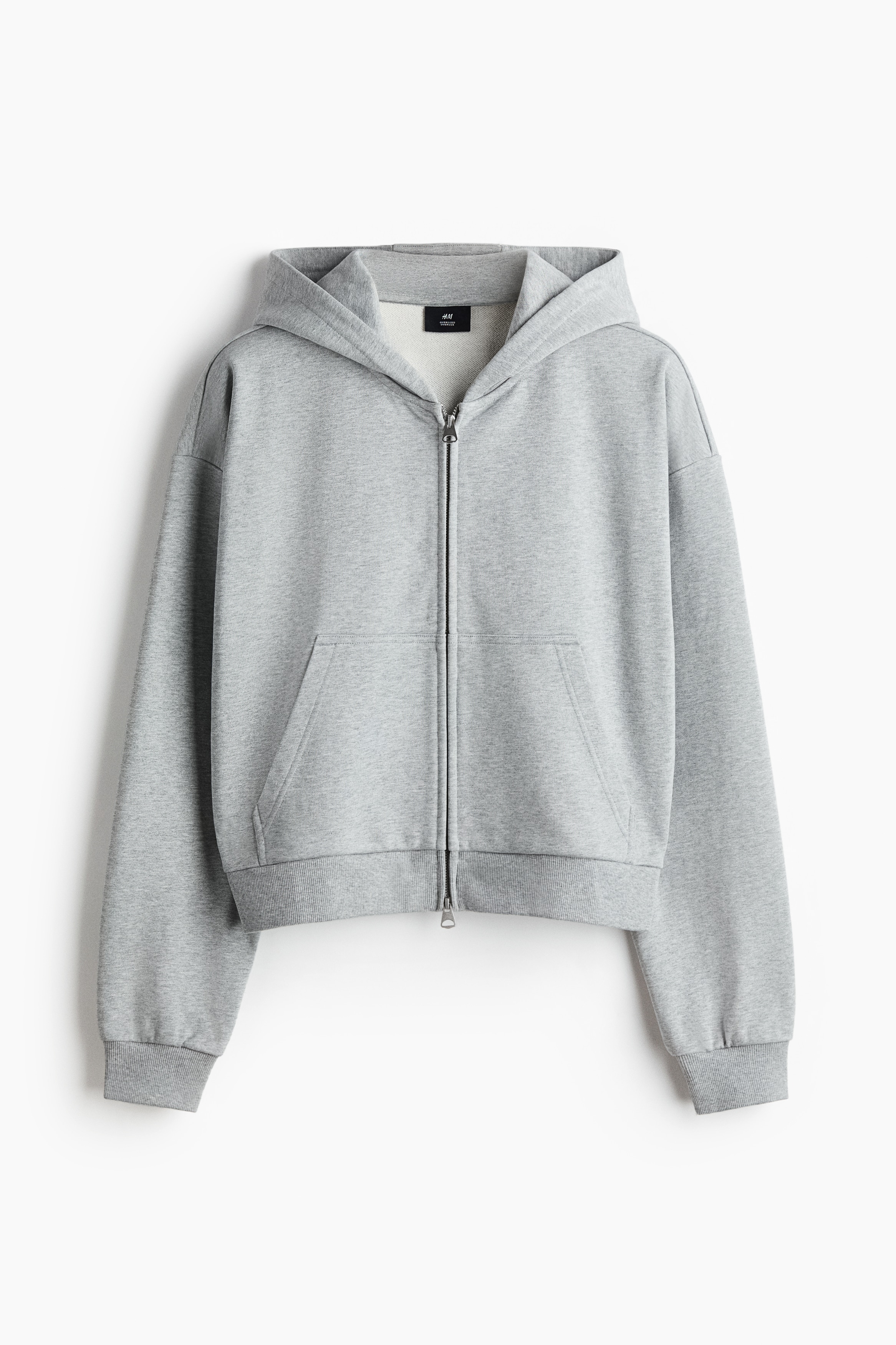 Oversized-Fit Hooded Jacket - Light gray melange/Black