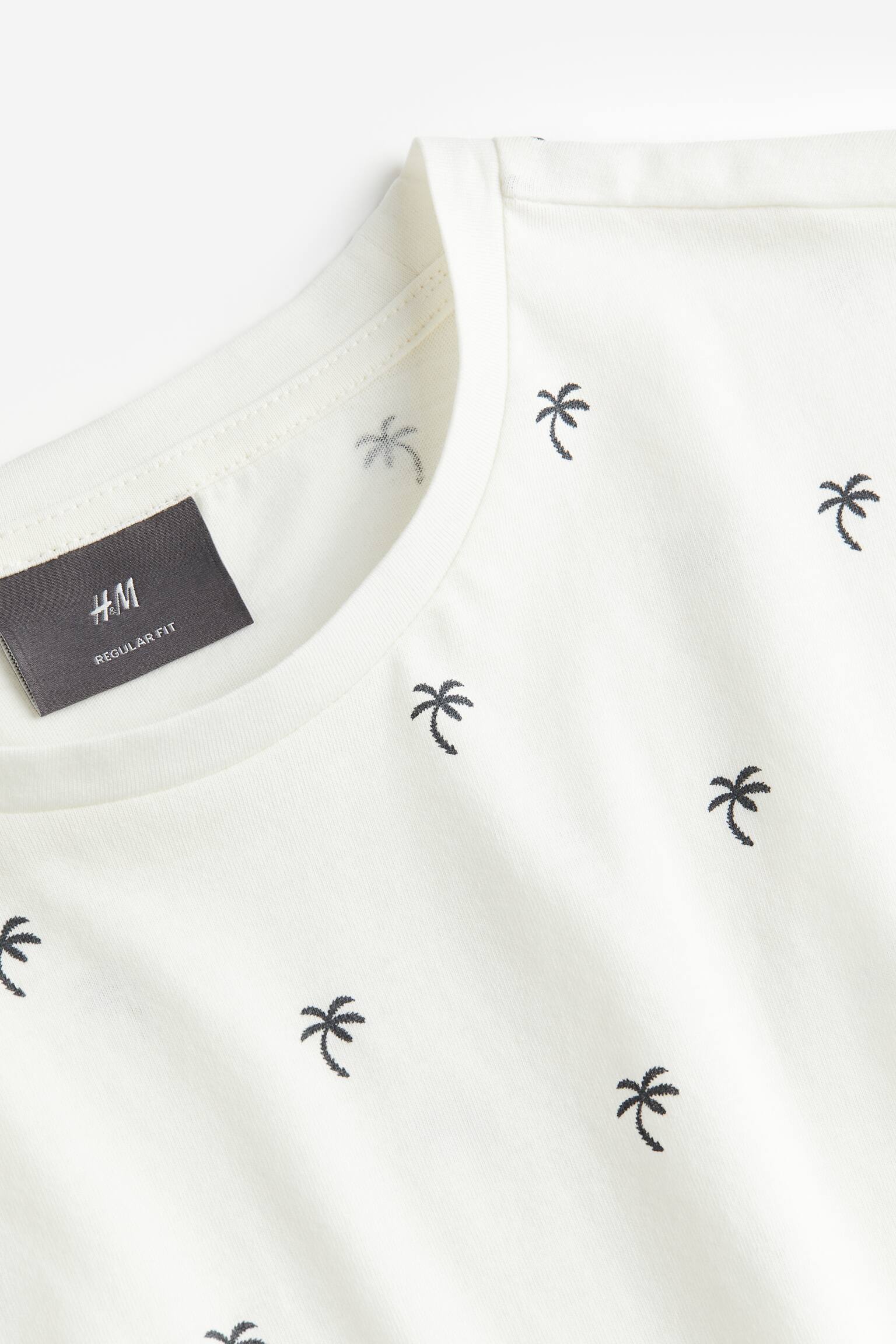 Regular Fit Cotton T-shirt - White/Palm trees - 2