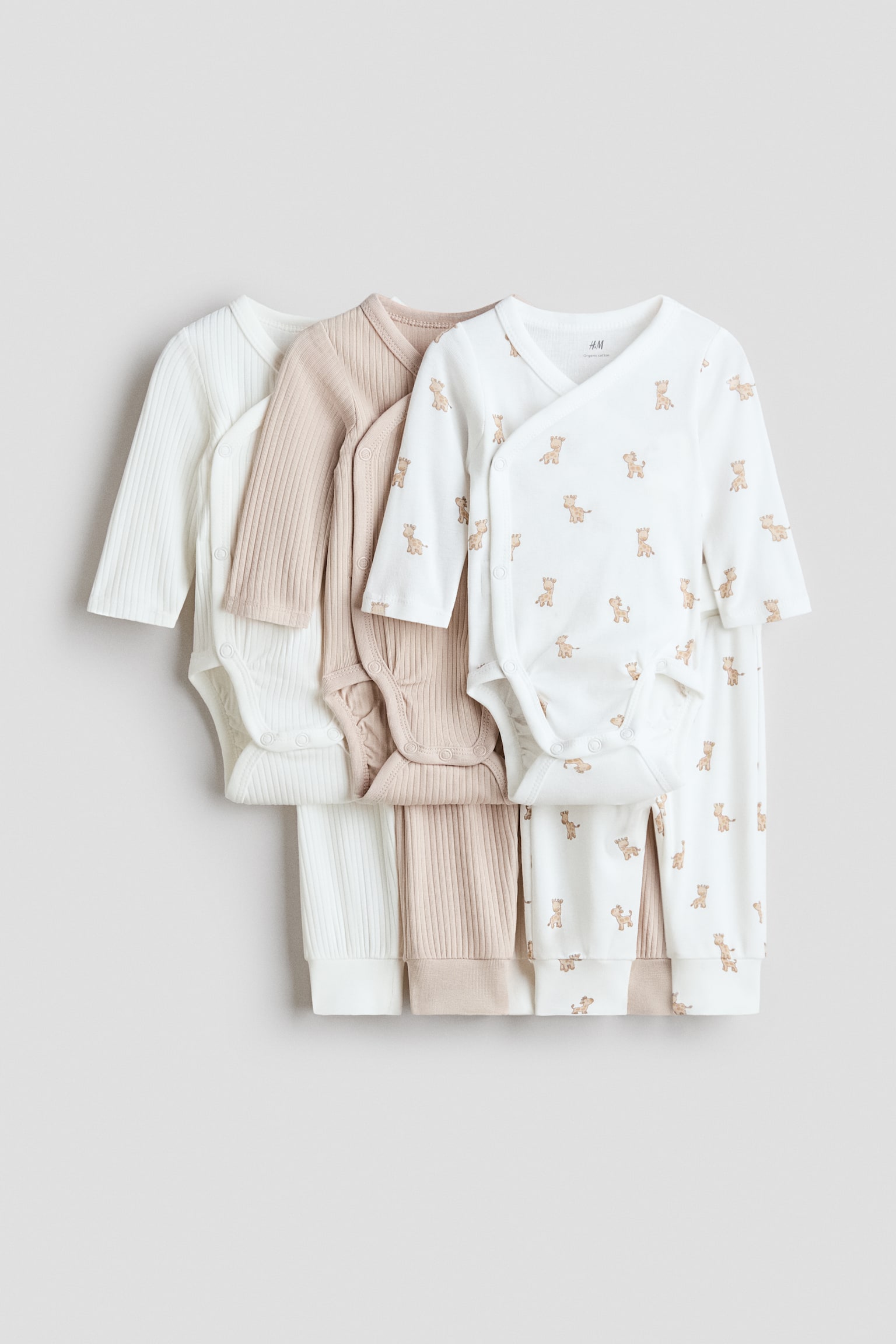 6-delt sæt med body og bukser - Beige/Giraffer/Marineblå/Dyr/Lys muldvarp/Lys beige/Lysegrøn/Dyr/Lys beige/Leopardmønstret - 1
