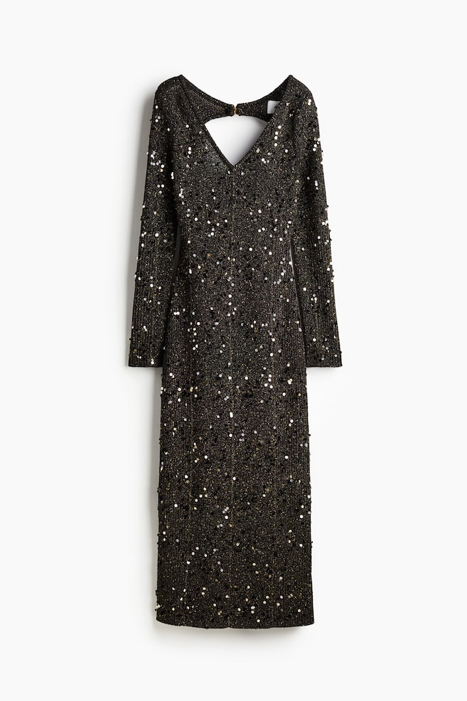 Abito in maglia a coste con paillettes - Nero - 1