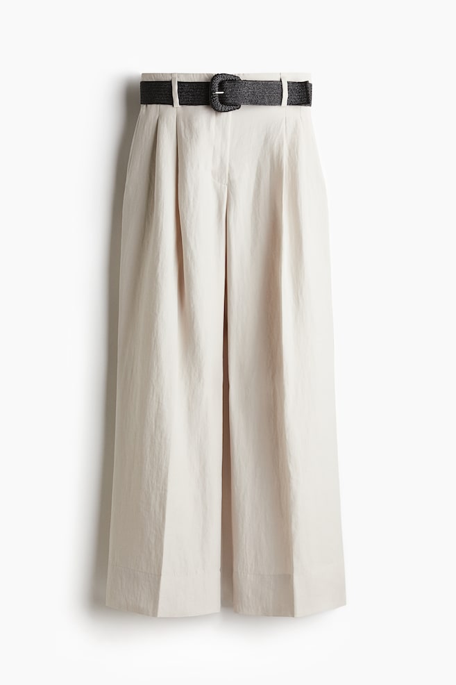 Pantalón amplio con cinturón - Blanco - 1