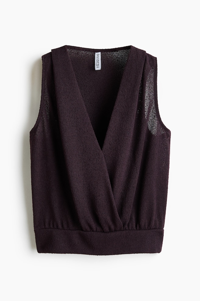 Knitted wrap top - Dark purple/Cream - 1