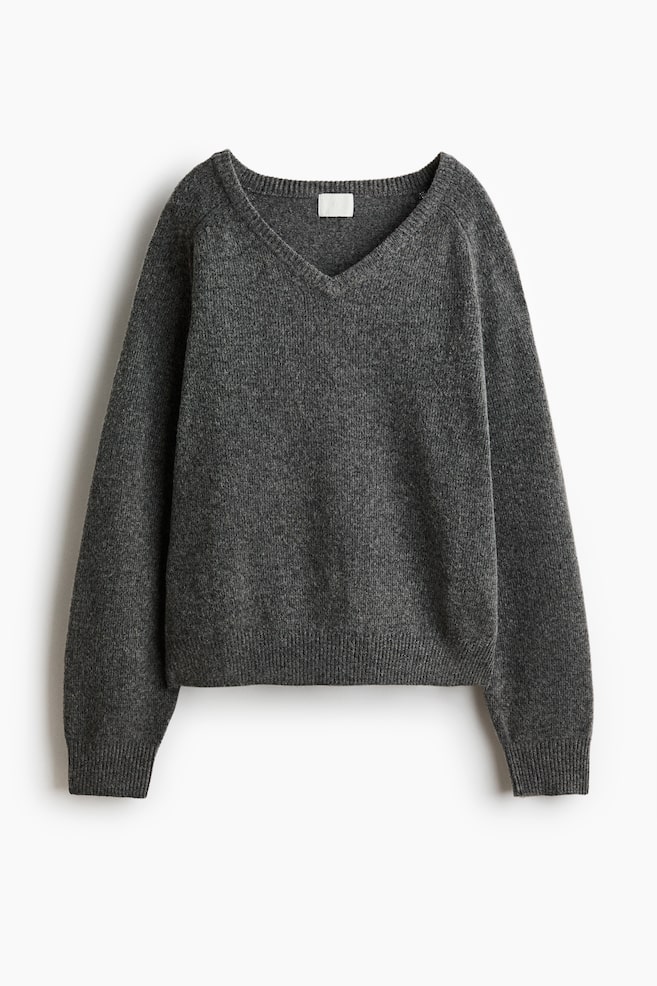 Oversized V-Neck Sweater - Dark gray - 1