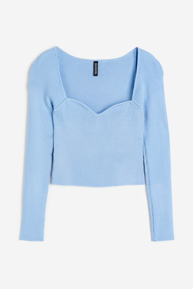 Bustier-look rib-knit top - Light blue - 1