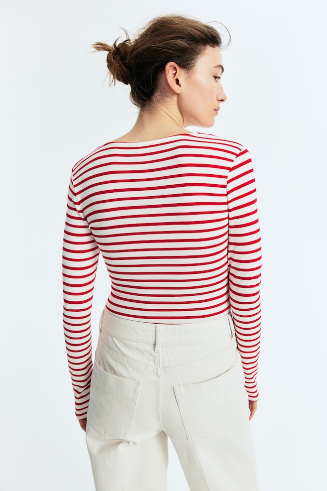 V-neck bodysuit - Red/Striped/Black/Cream/White/Striped - 4