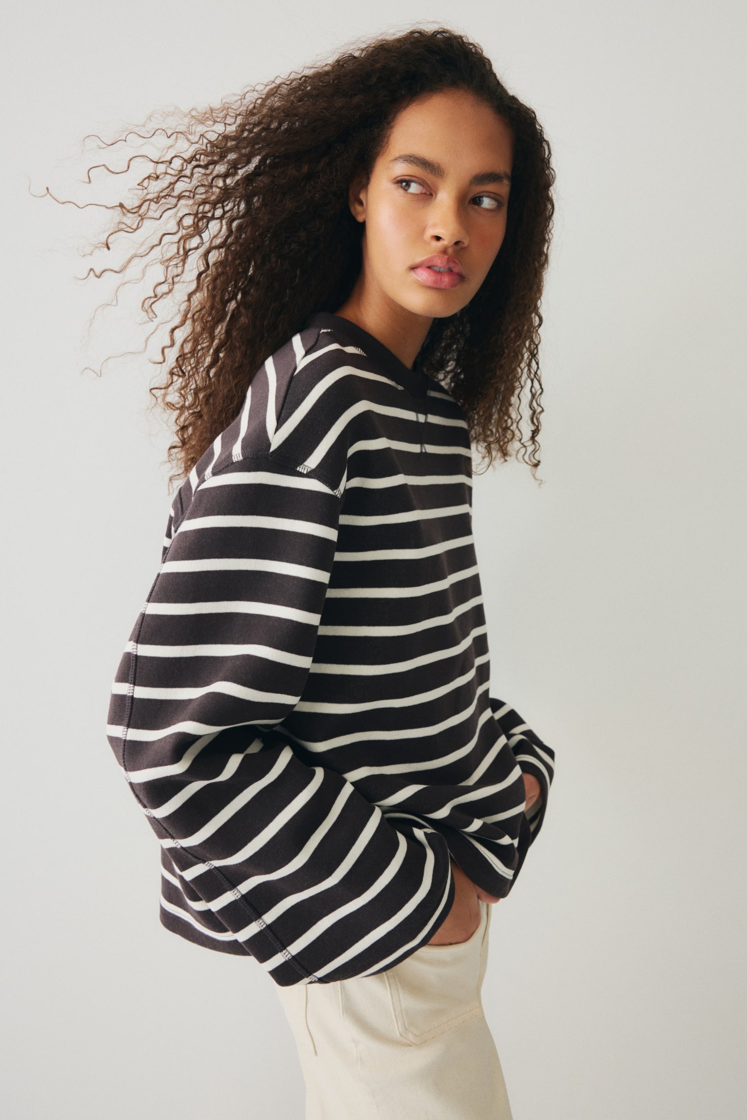 Oversized sweatshirt - Dark brown/Striped/Navy blue/Light grey marl - 3