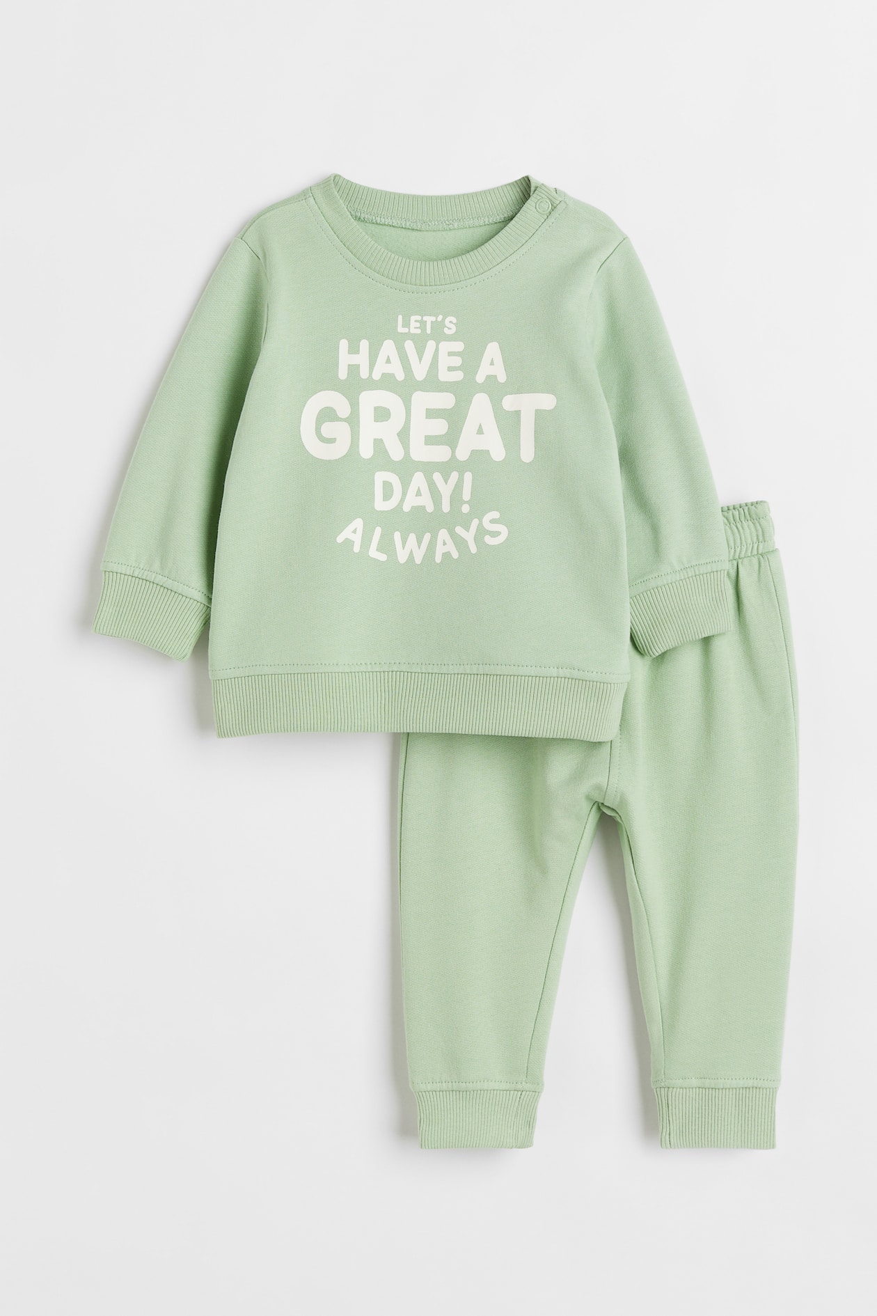 2-piece Cotton Sweatshirt and Sweatpants Set - Light green/Great Day ...