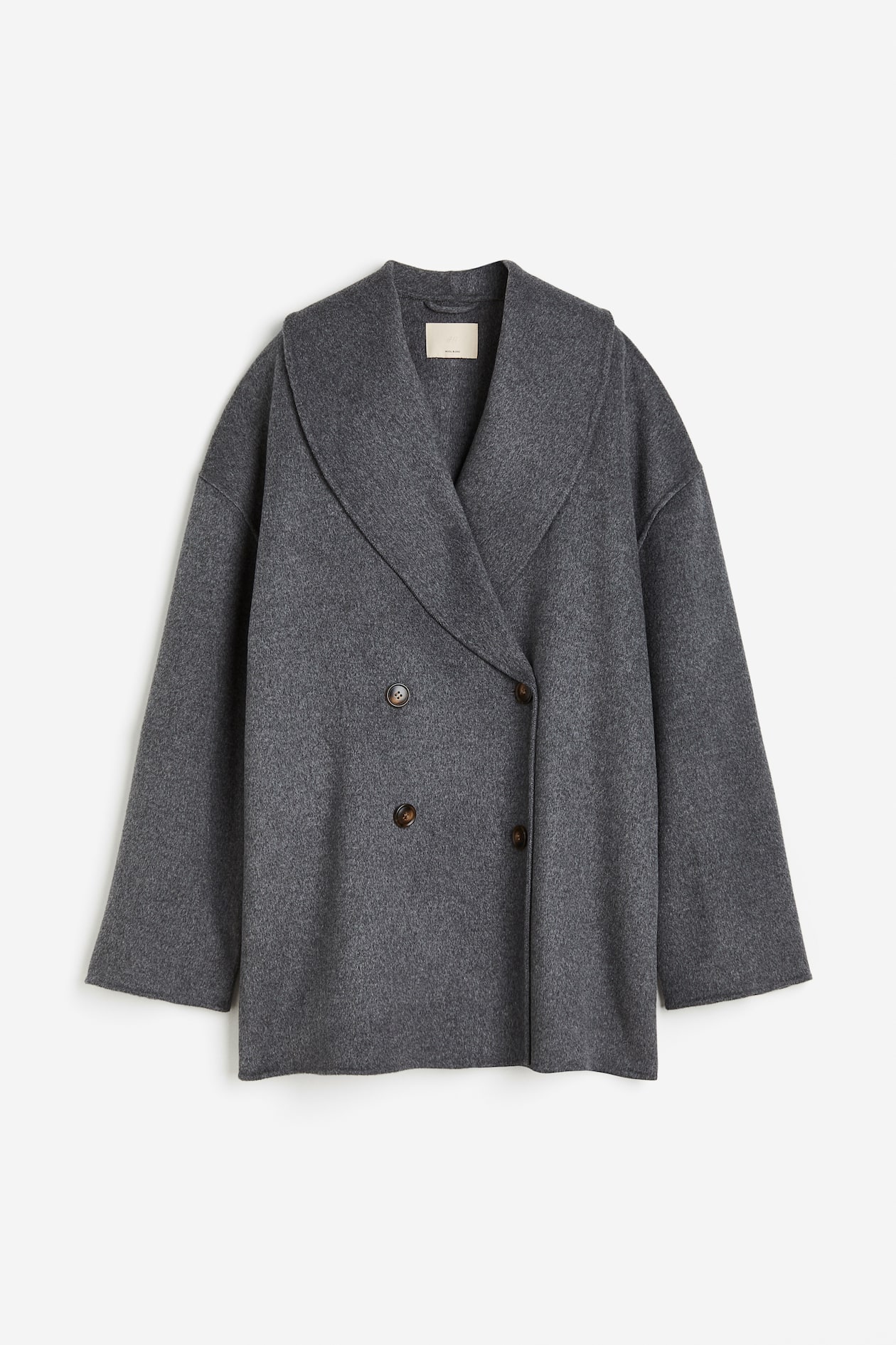 Oversized wool-blend coat - V-neck - Long sleeve - Dark grey marl  