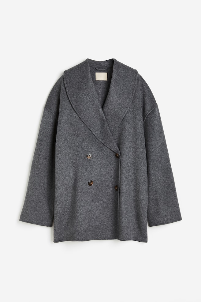Oversized wool-blend coat - Dark grey marl/Camel - 1