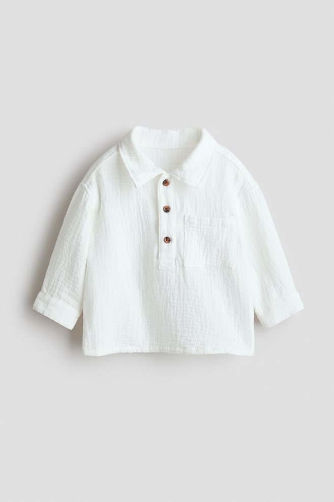 Cotton Muslin Shirt - White/Khaki green - 1