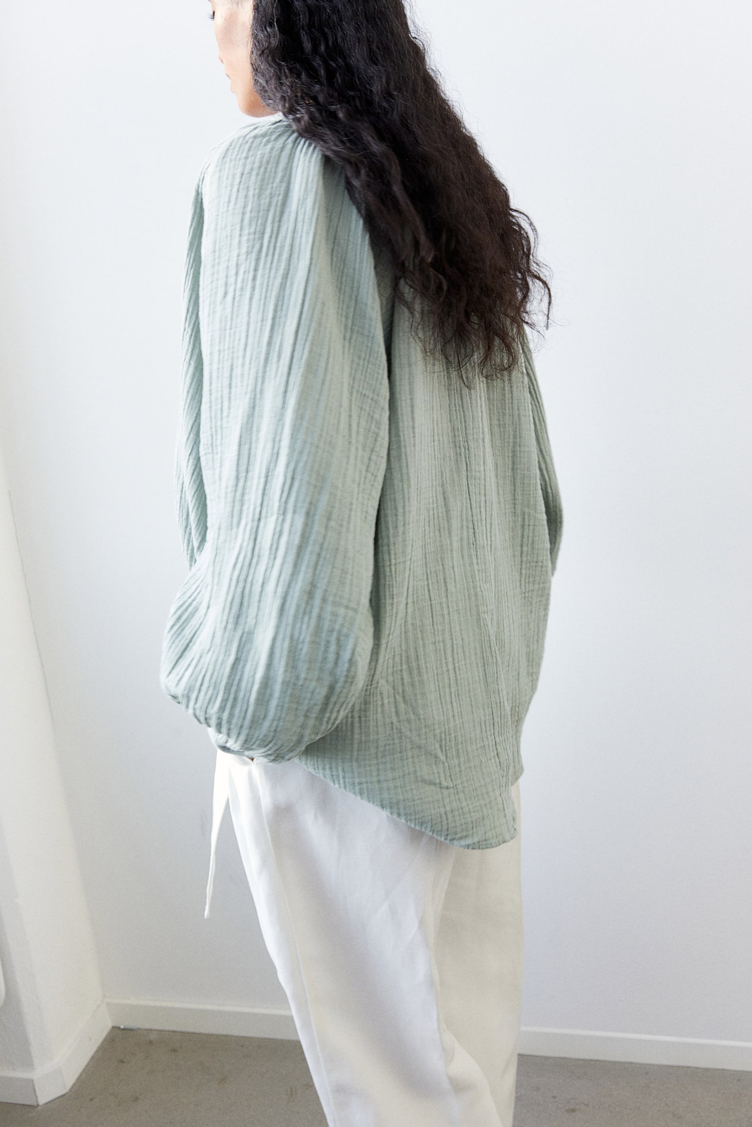 Double Weave Blouse - Sage green/Blue/White/Blue stripe/White/White - 4