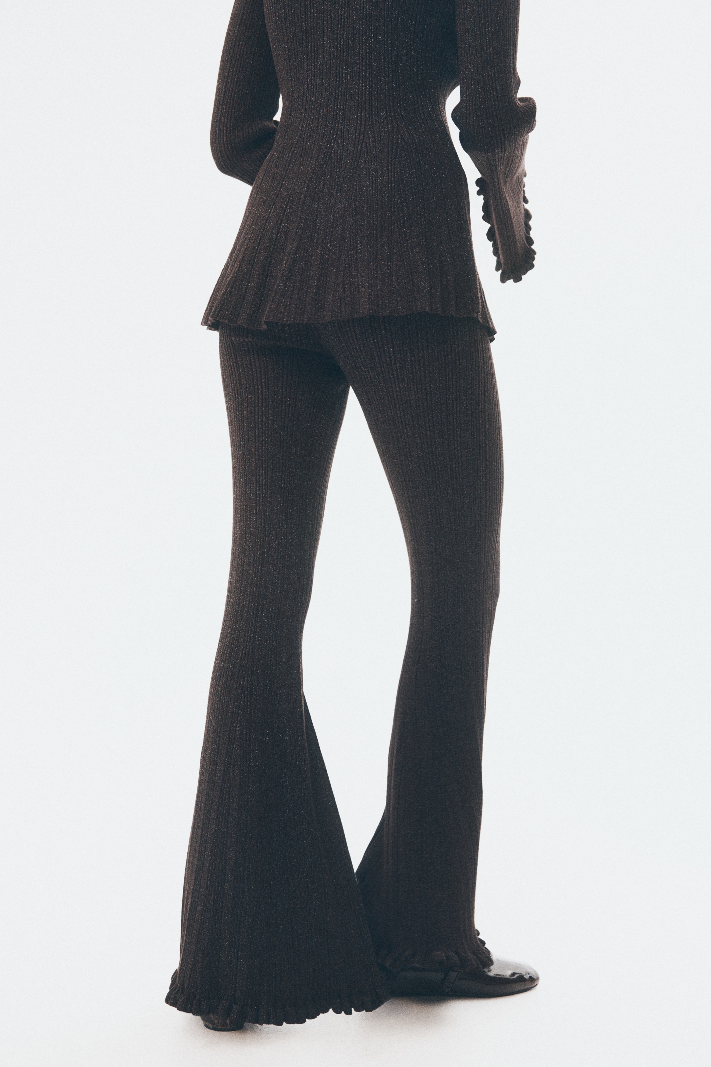 Shimmering rib-knit trousers