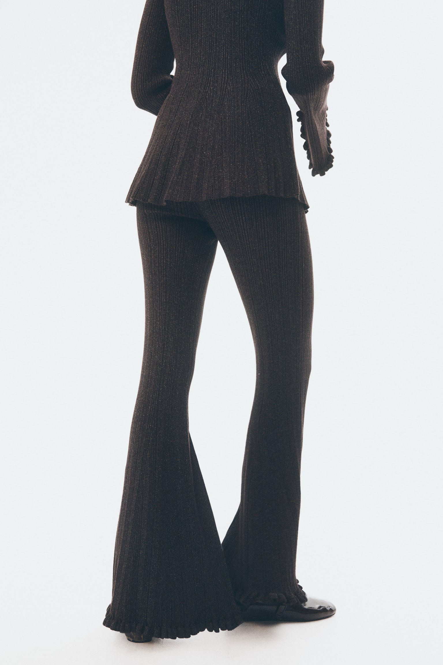 Shimmering rib-knit trousers - Dark brown/Glittery - 4