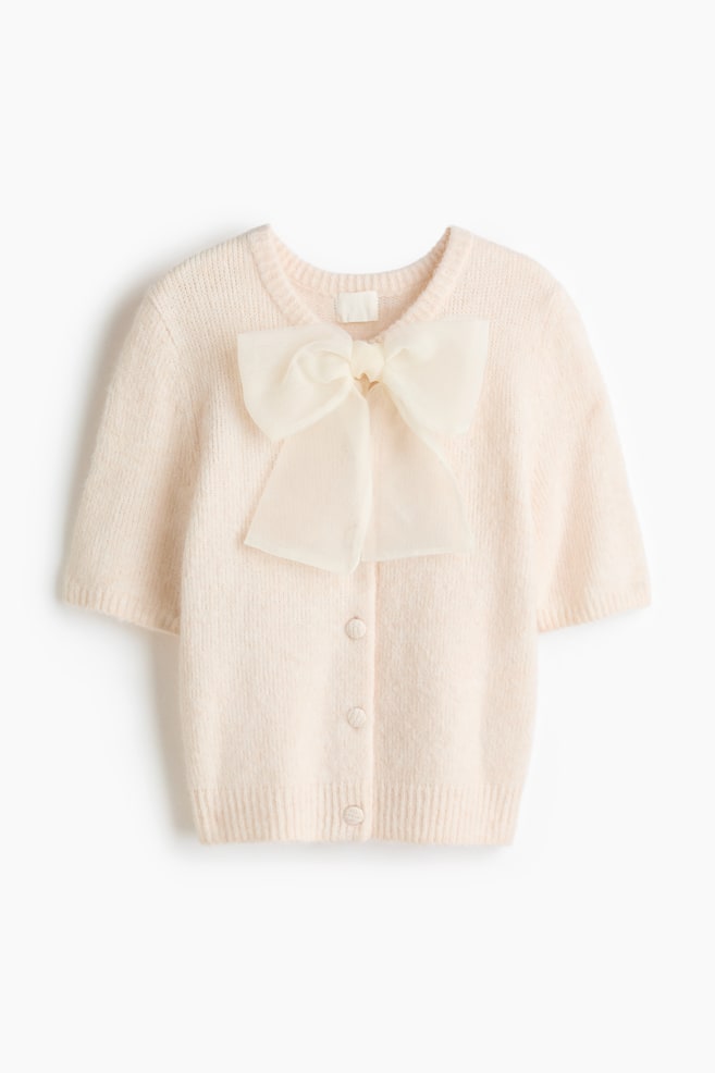 Bow-detail knitted cardigan - Cream/Black/Light pink - 1