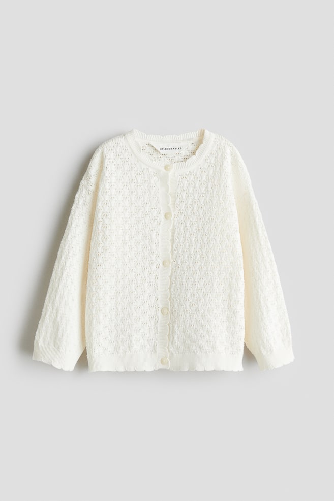 Pointelle-knit cotton cardigan - Cream/Dark red - 1