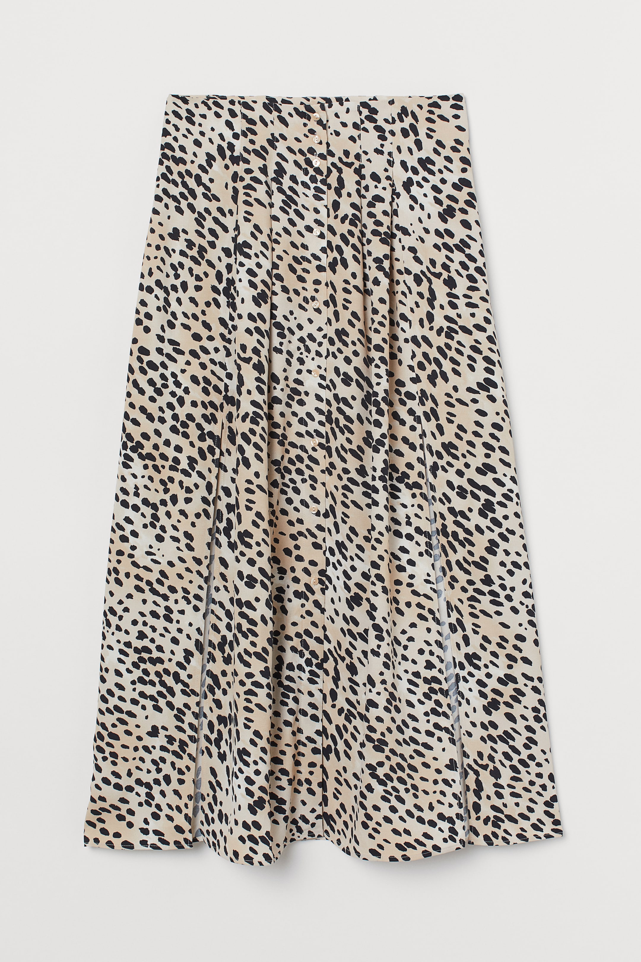 Skirt with slits - High waist - Midi - Light beige/Leopard print ...