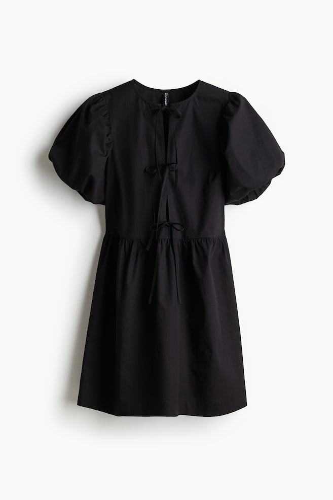 Robe en popeline avec détails à nouer devant - Noir - 1
