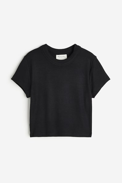 DryMove™ Cropped sports top - Round neck - Short sleeve - Black 