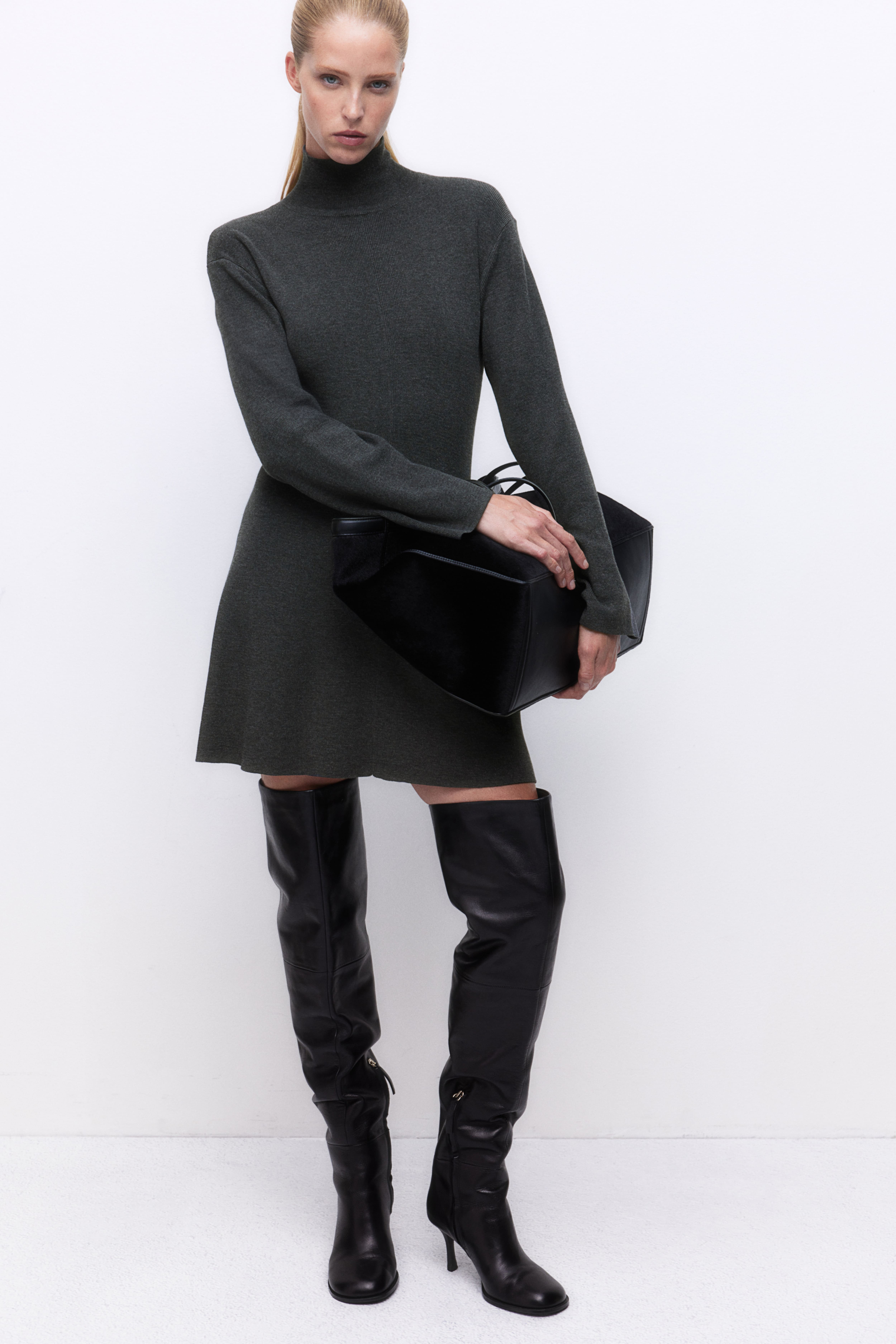 fine-knit mock turtleneck dress